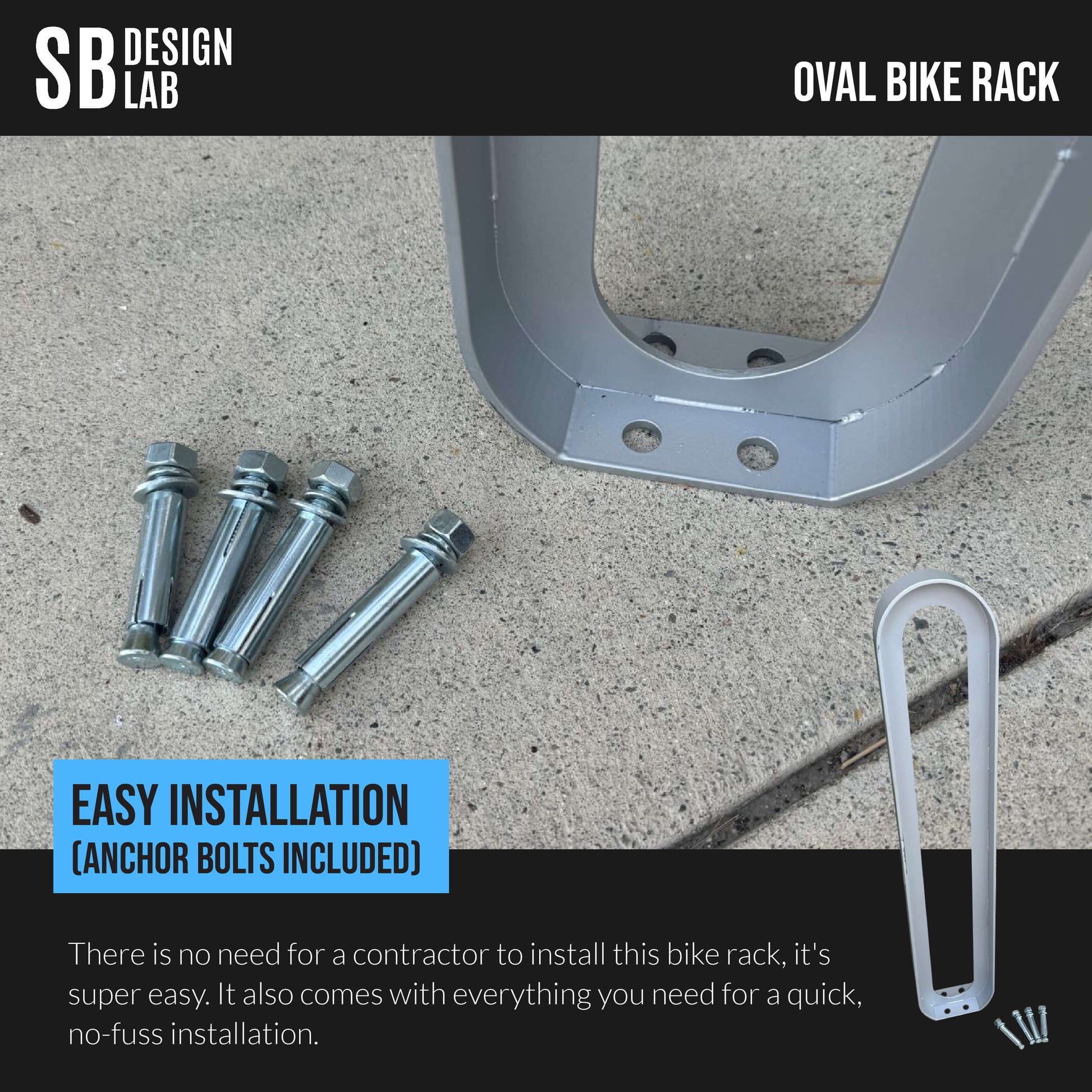 modern oval bike rack - install with anchor bolts into concrete