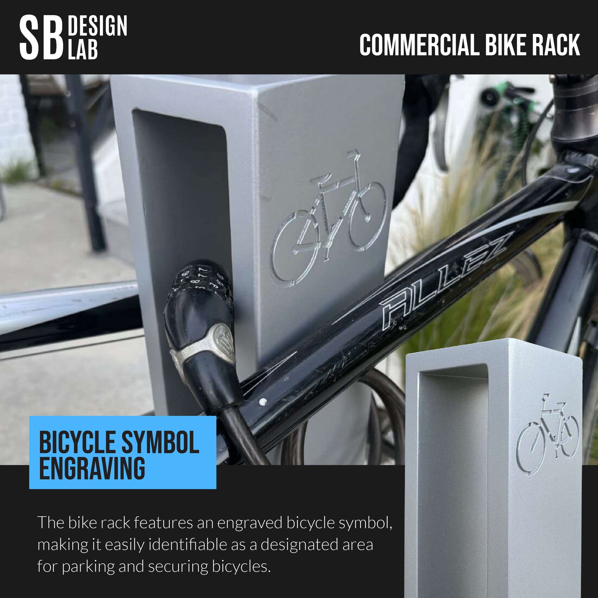 bike rack with engraved bike symbol