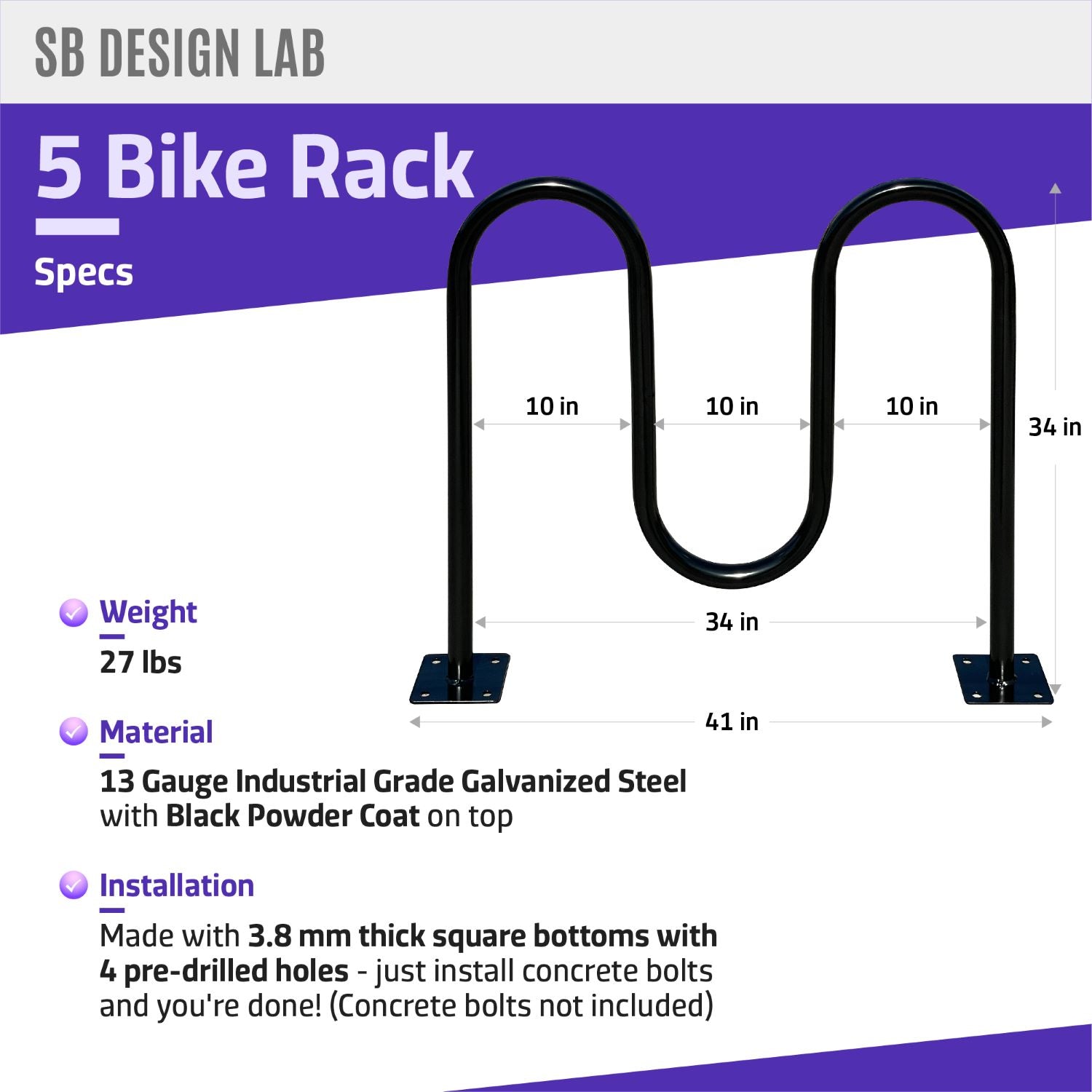 U shaped wave bike rack specs