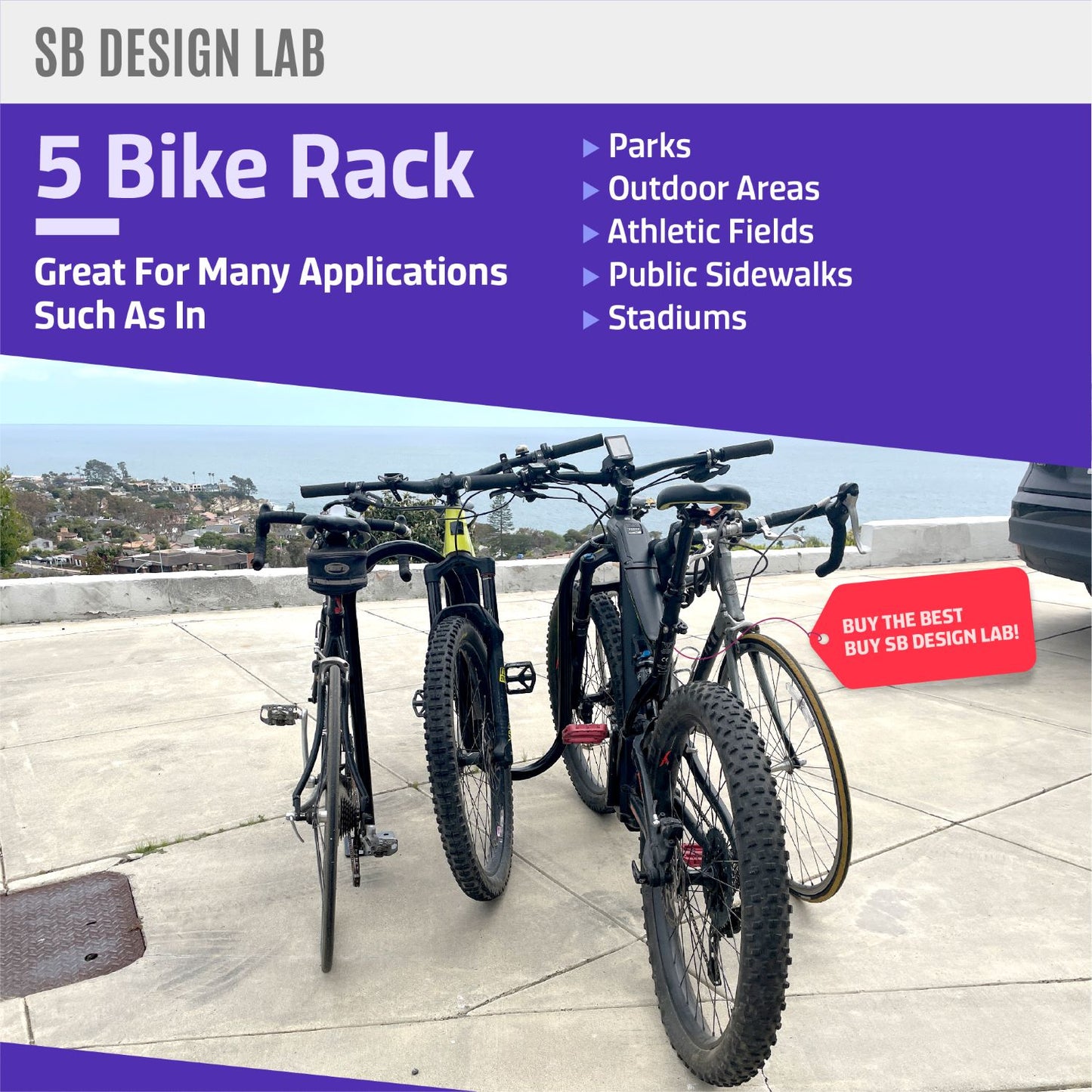 outdoor bike rack holds up to 5 bikes