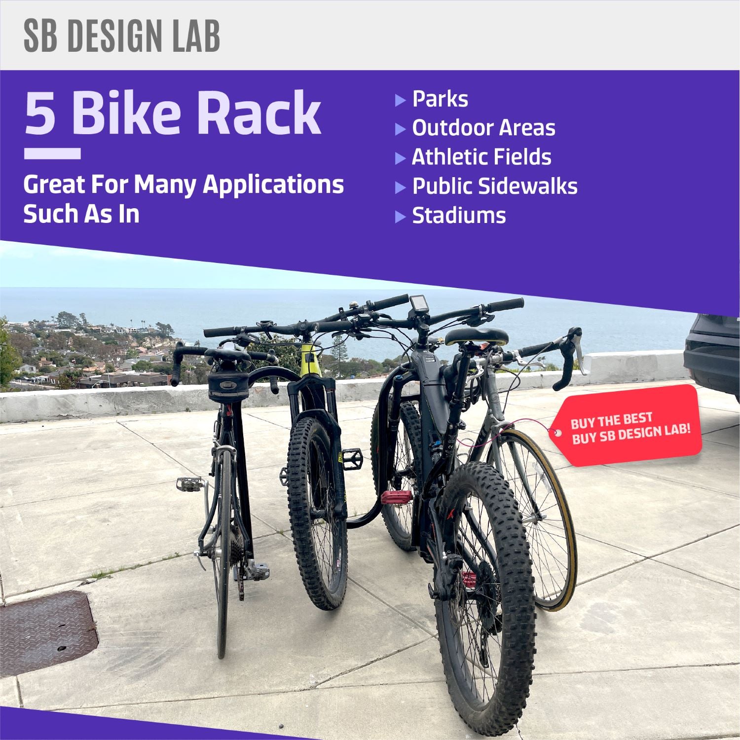 outdoor bike rack holds up to 5 bikes