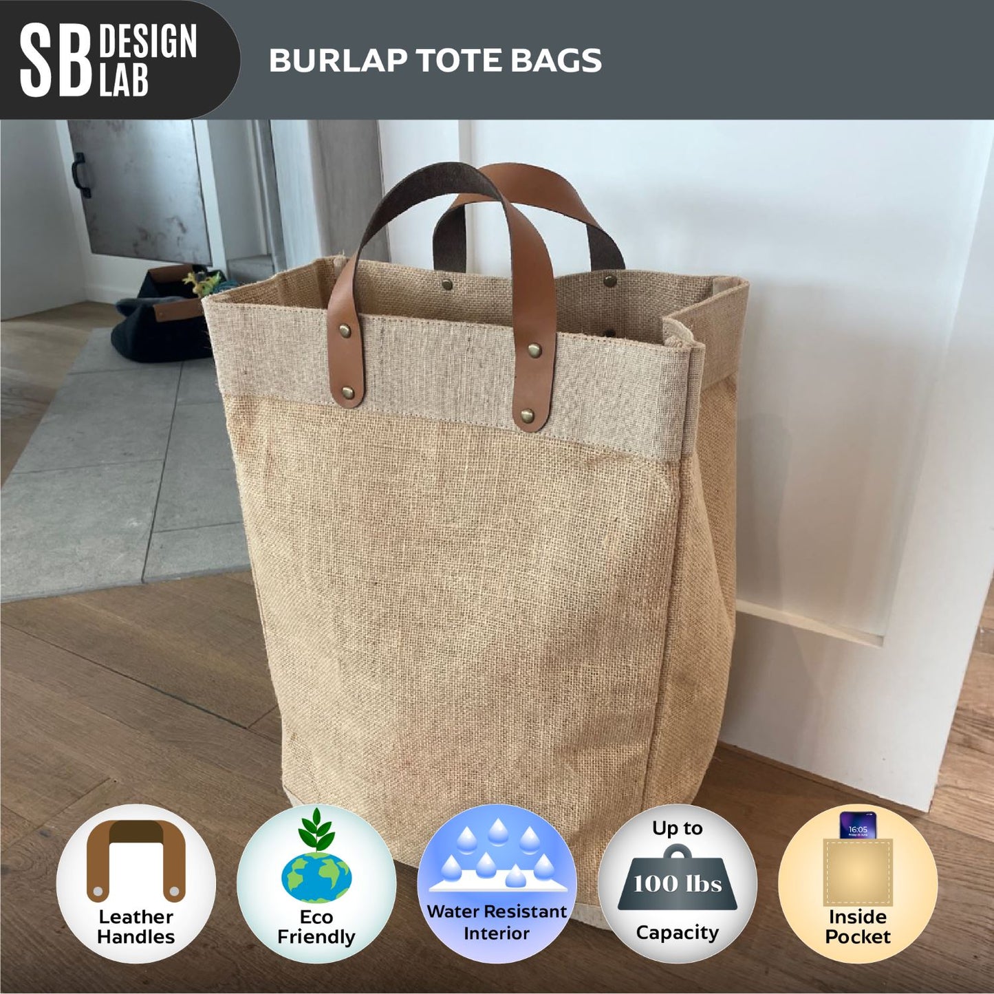 large burlap tote bags with leather handles