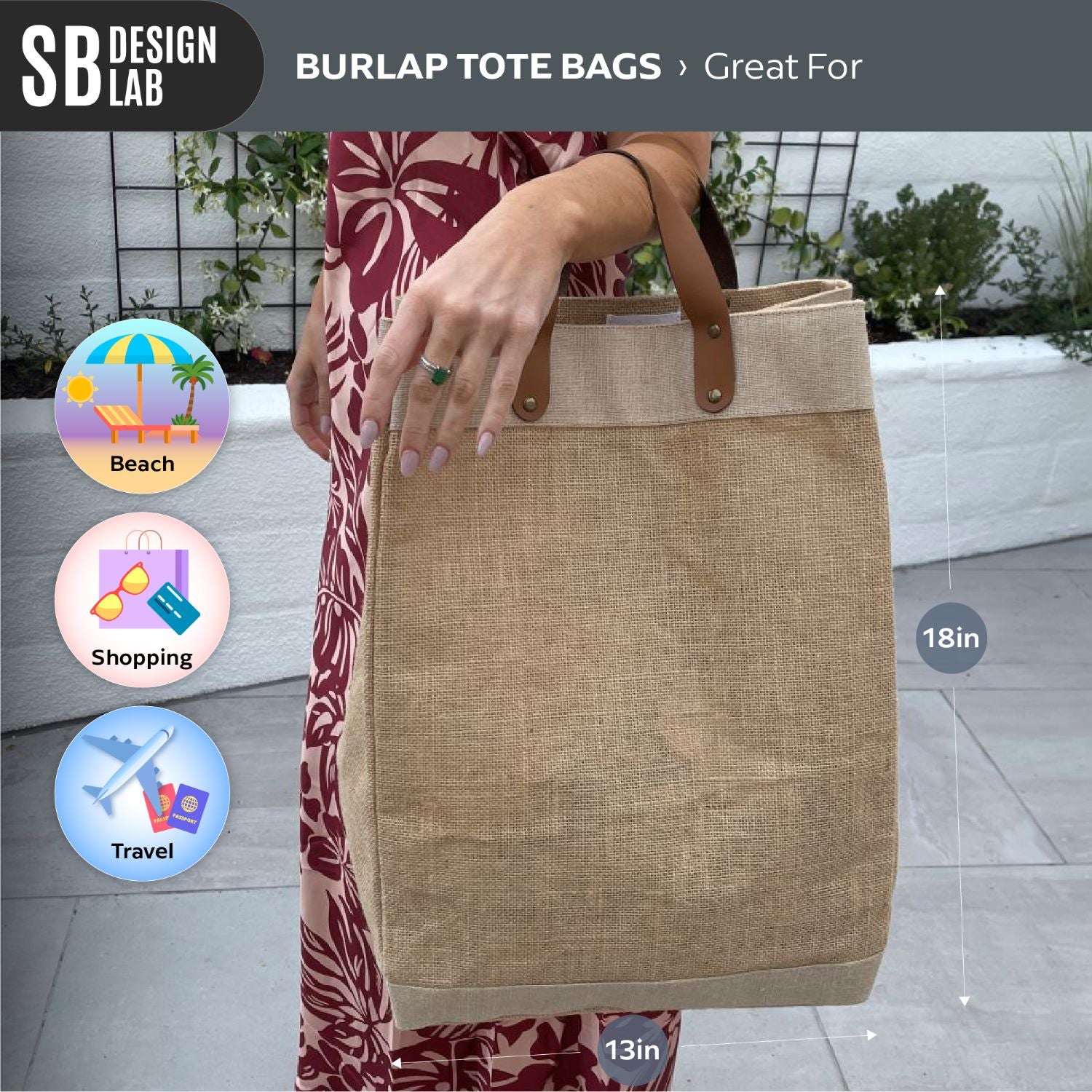 large burlap tote bags for beach, shopping, travel