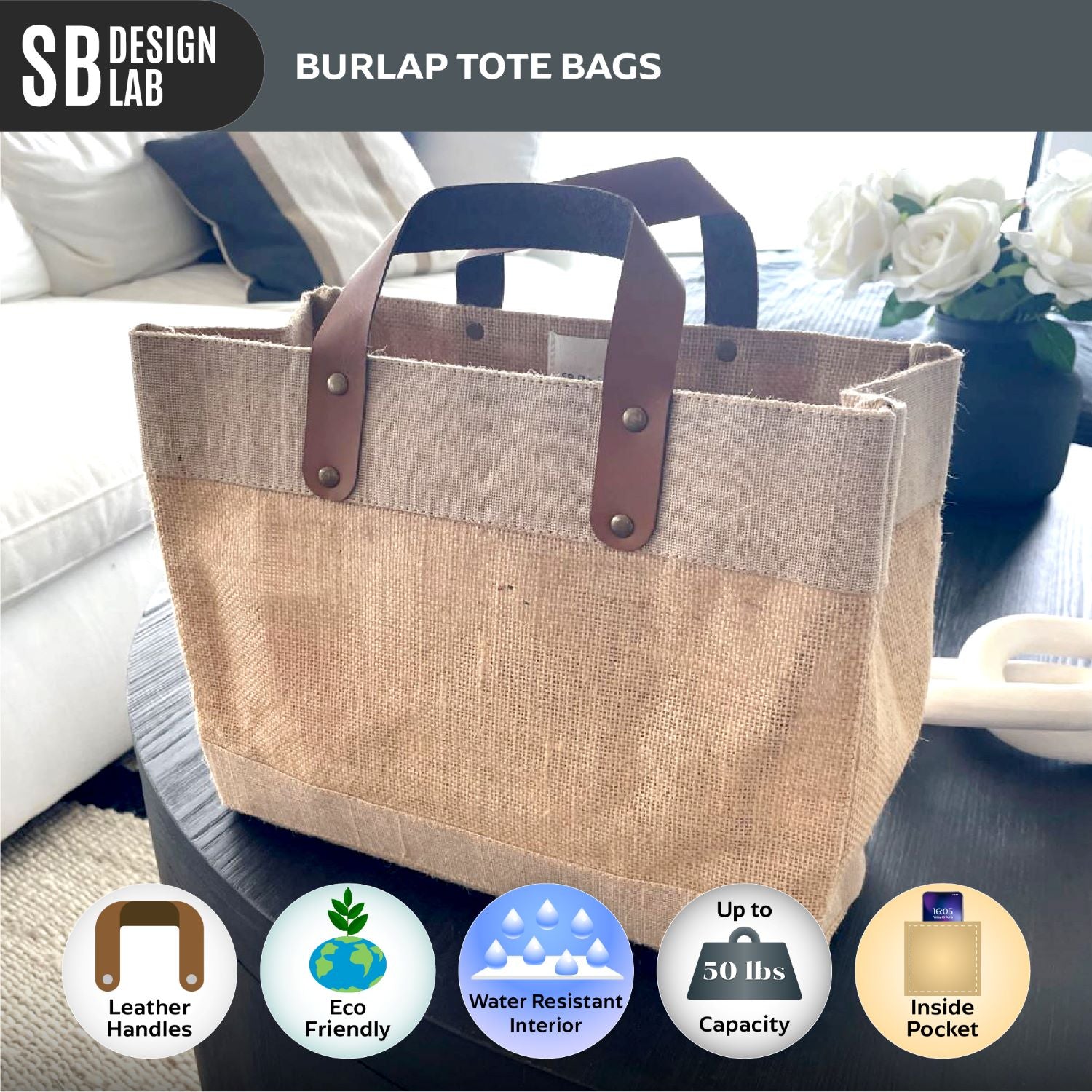 small burlap tote bags specifications