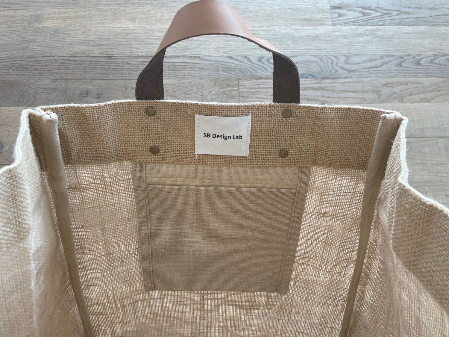 Large Burlap Tote Bags With Leather Handles Inner Pocket 13 x 8 x 18 100 Natural Jute